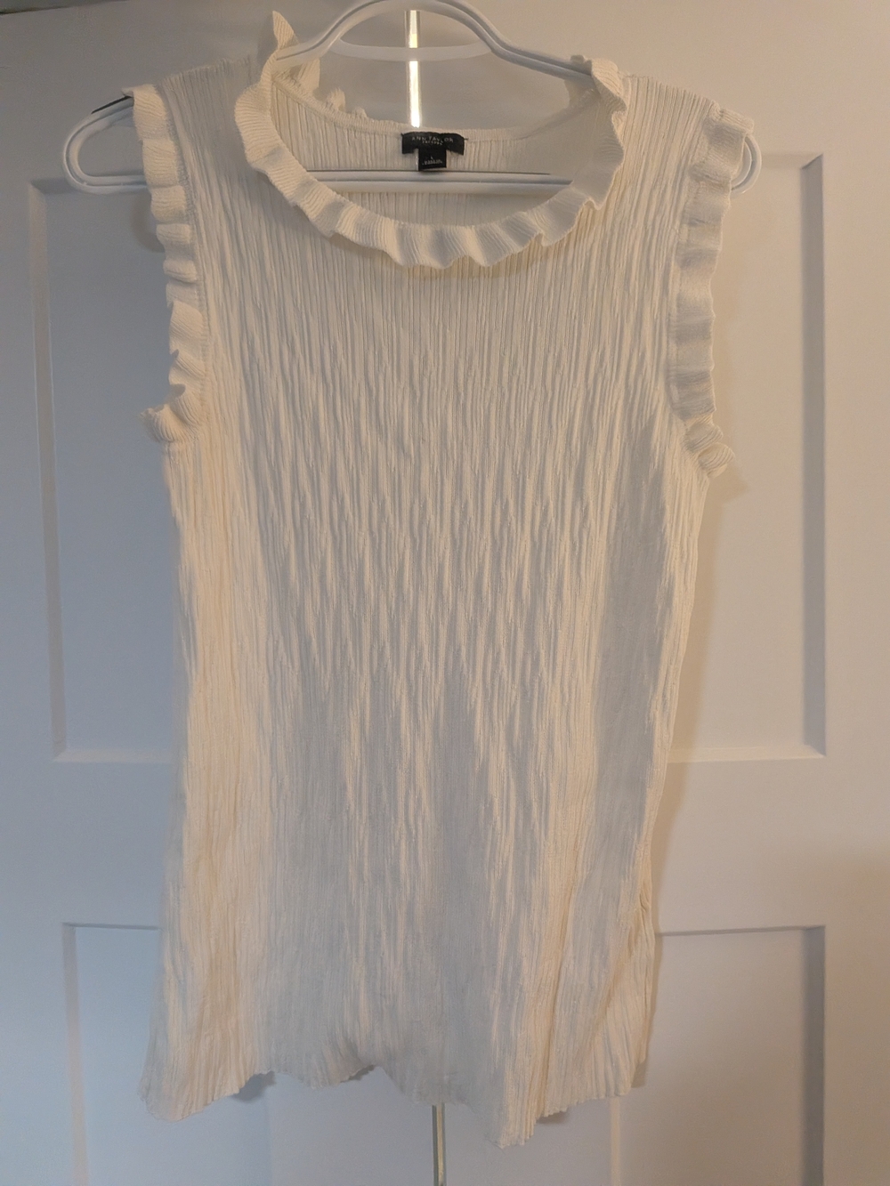 Ann Taylor Ruffle And Smocked White tank top Viscose & Polyester Size L